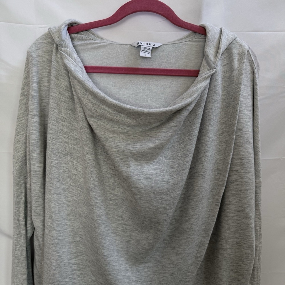 Athleta Hoodie Womens Large Gray Wrap Front Cowl Neck Lightweight Modal Knit - Picture 2 of 13